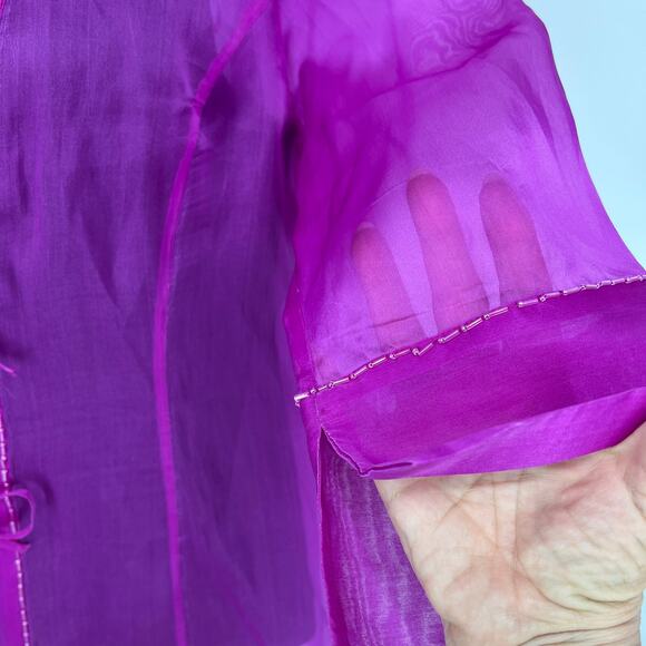 Vintage Carole Little Black Fuchsia Shell and Sheer Fuchsia ¾ Sleeve Jacket XL - Picture 4 of 14